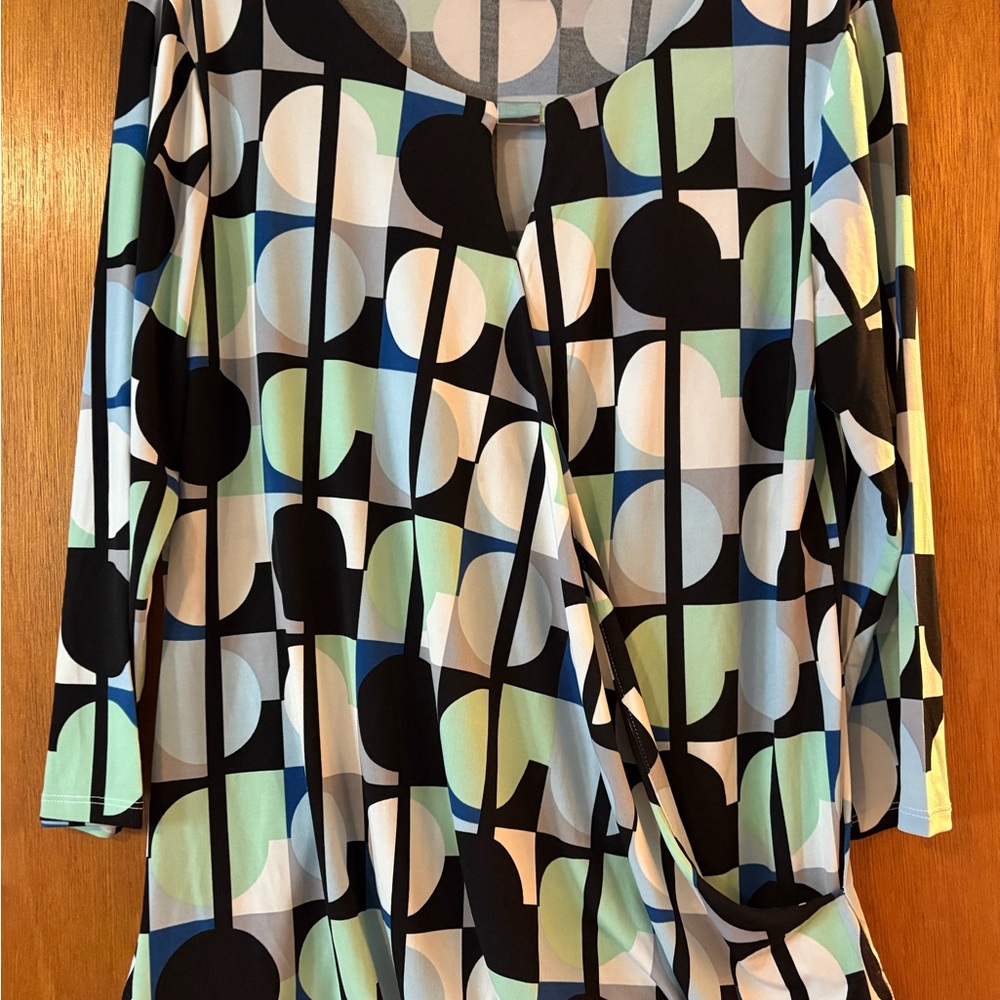 Dana Buchman Asymmetrical Green and Blue Tunic